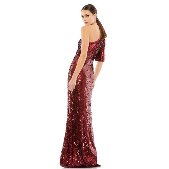 Mac Duggal 93540 Burgundy Embellished Cap Sleeve Cowl Neck Trumpet Gown 12 - Picture 2 of 7